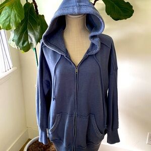 Aerie dusty blue hooded zippered sweatshirt flannel lined Medium